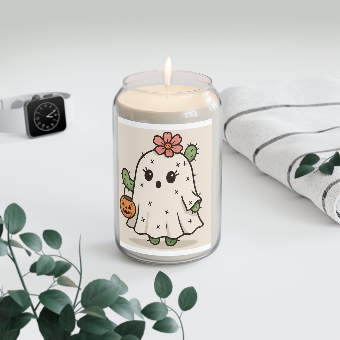 Cute Cactus Ghost Scented Soy Candle | Fall Decor, Halloween Gift, Home Fragrance, Eco-Friendly, Decorative Candle